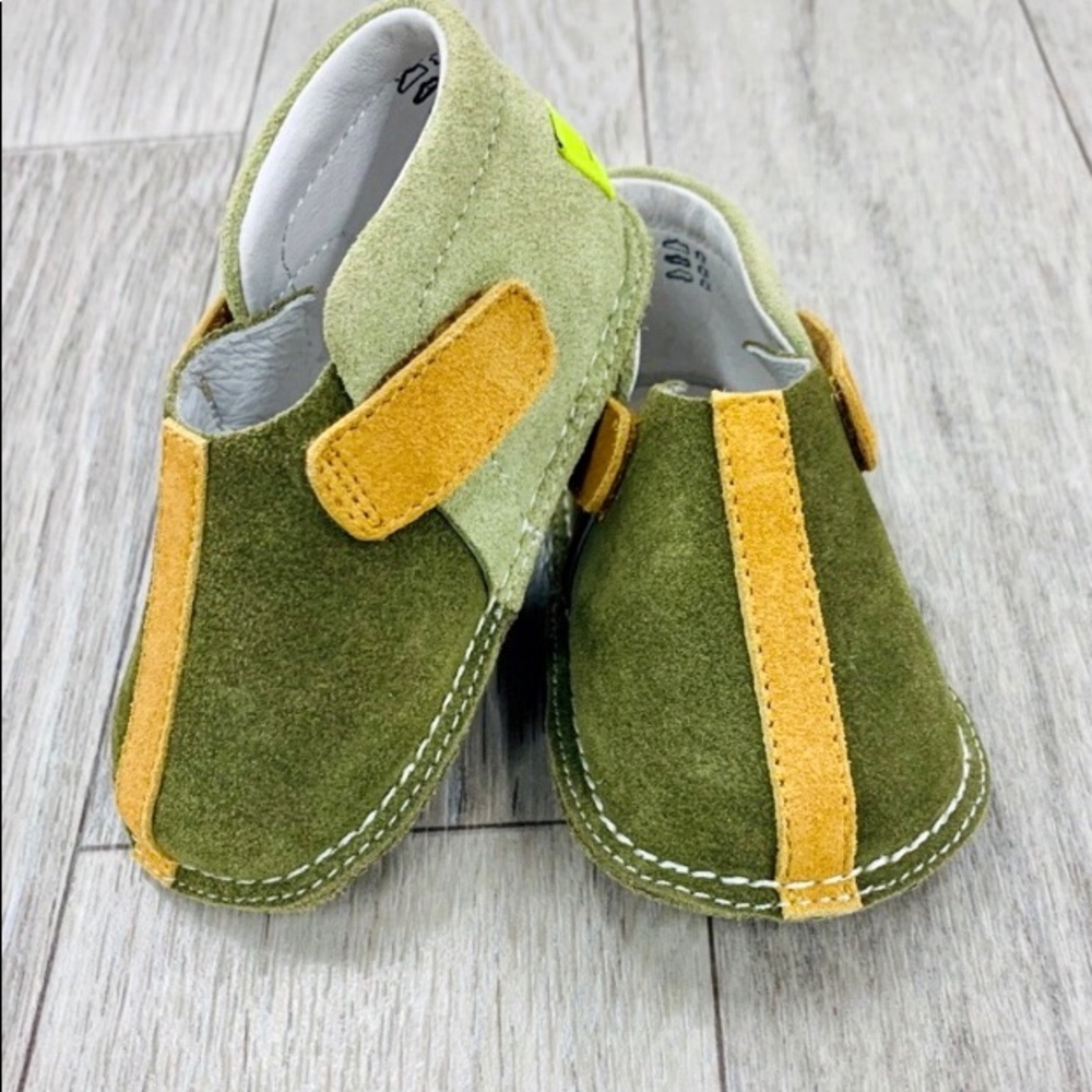 Pipit Suede Stripe Olive Green Baby Shoes Size 4 - Picture 3 of 10